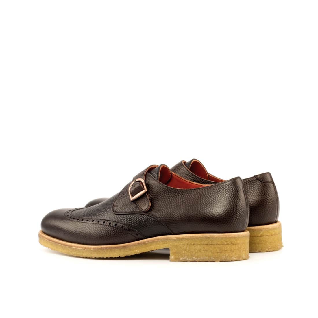 Chaussure à boucle bout fleuri en cuir grainé marron
