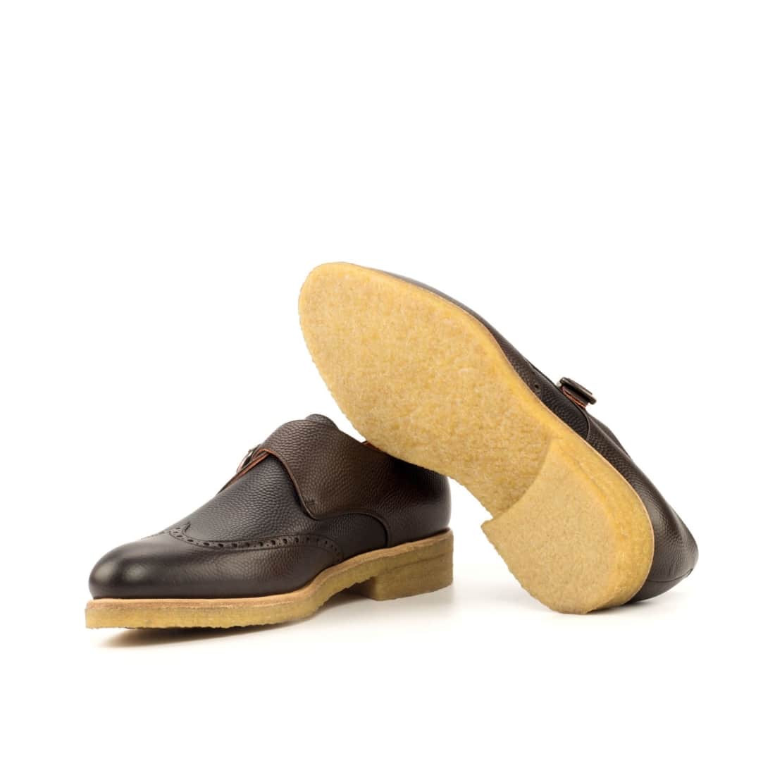 Chaussure à boucle bout fleuri en cuir grainé marron foncé et noir - Semelles crêpe – vue 2