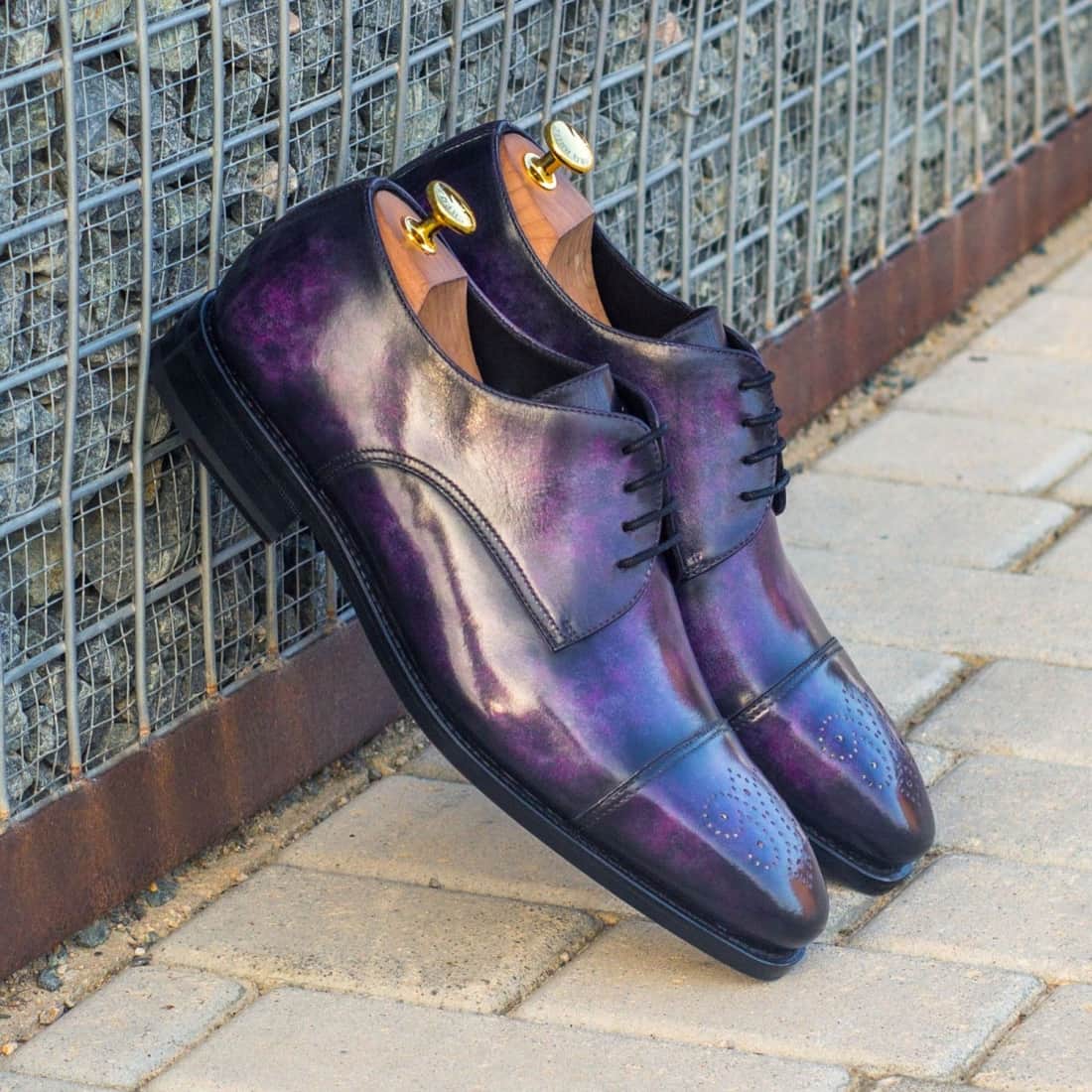 Derbie Bout Droit Fleuri en cuir patiné violet – vue 4
