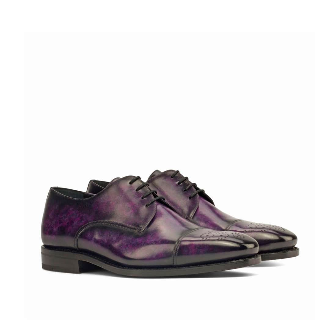 Derbie Bout Droit Fleuri en cuir patiné violet - Chaussures