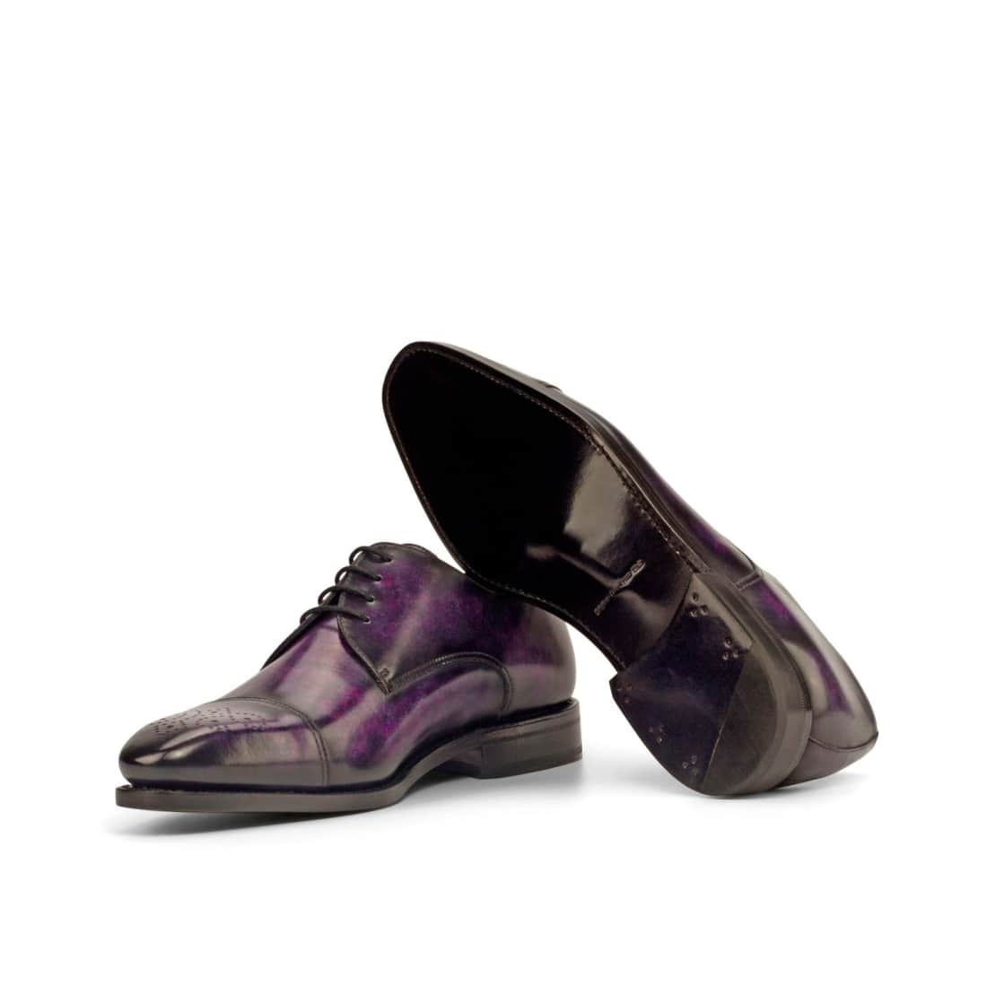 Derbie Bout Droit Fleuri en cuir patiné violet - Chaussures