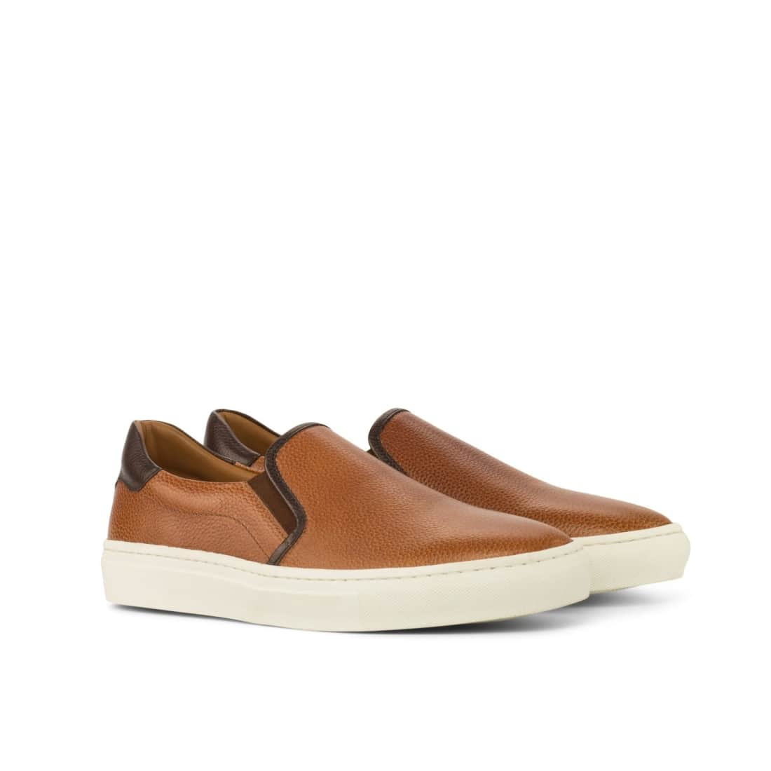 Sneakers Slip On en cuir grainé marron clair - Semelles