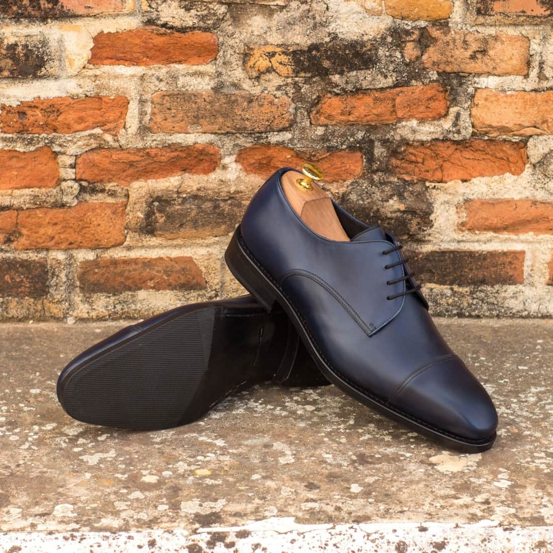 Derbie Bout Droit en cuir bleu marine - Chaussures