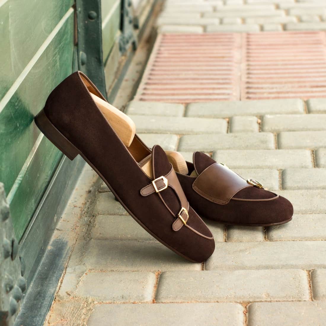 Mocassin Double Boucle en cuir et daim marron foncé – vue 4