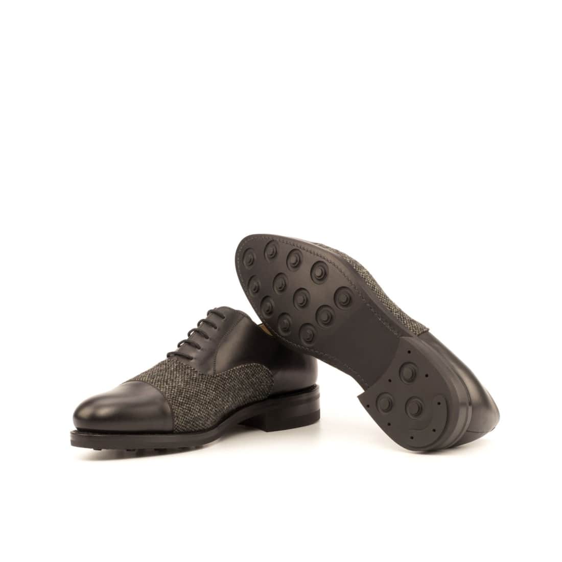 Richelieu bout droit en cuir noir et toile grise