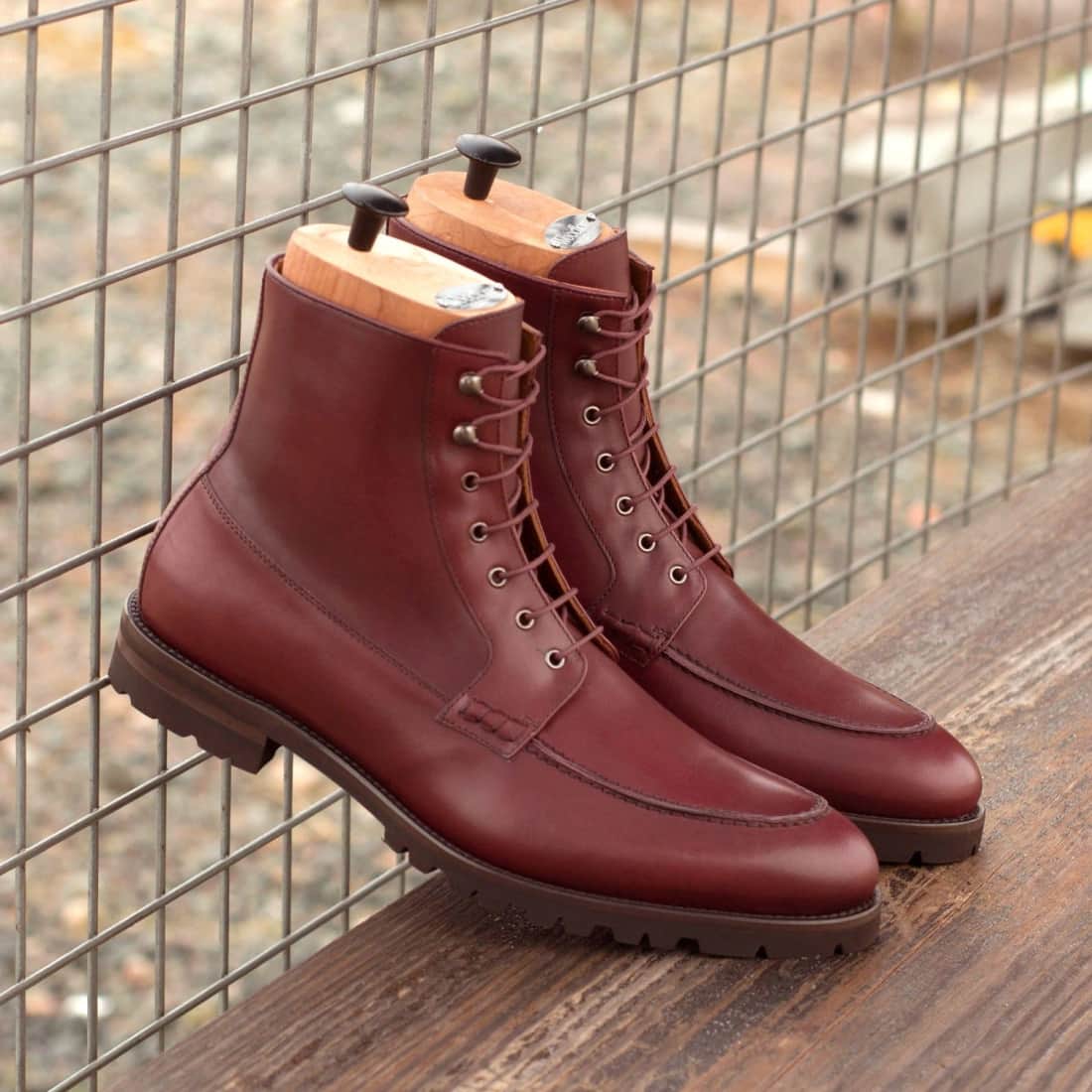 Bottines Derby Demi-Chasse en cuir bordeaux - Semelles