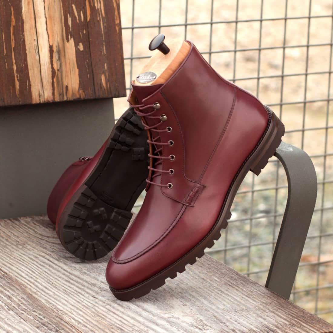 Bottines Derby Demi-Chasse en cuir bordeaux - Semelles