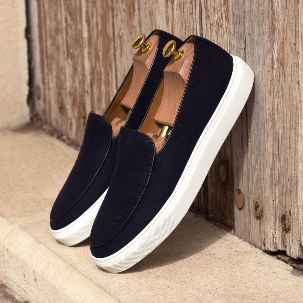 Sneaker Mocassin Belge en flannelle bleu marine – vue 4