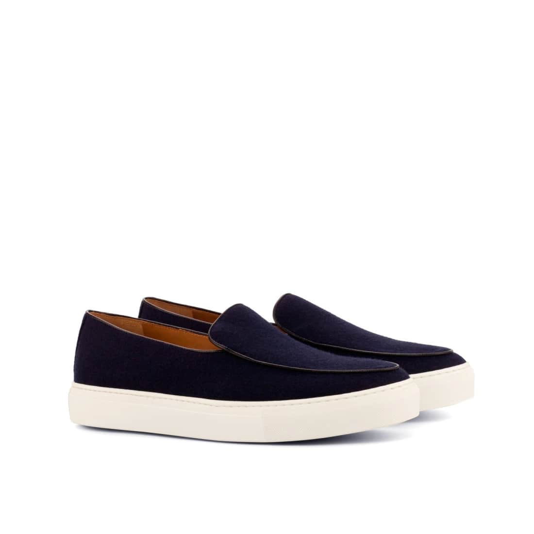 Sneaker Mocassin Belge en flannelle bleu marine