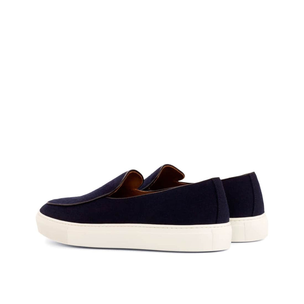 Sneaker Mocassin Belge en flannelle bleu marine – vue 3