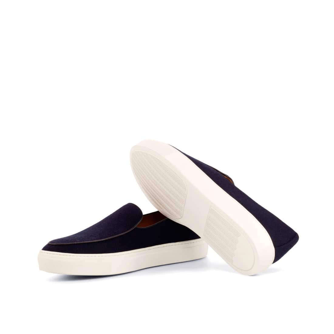 Sneaker Mocassin Belge en flannelle bleu marine - Chaussures