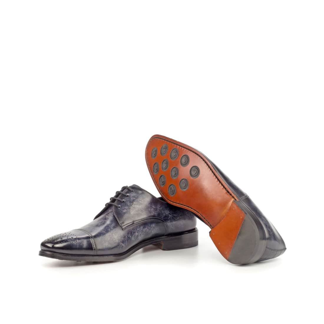 Derbie Bout Droit Fleuri en cuir patiné gris - Chaussures