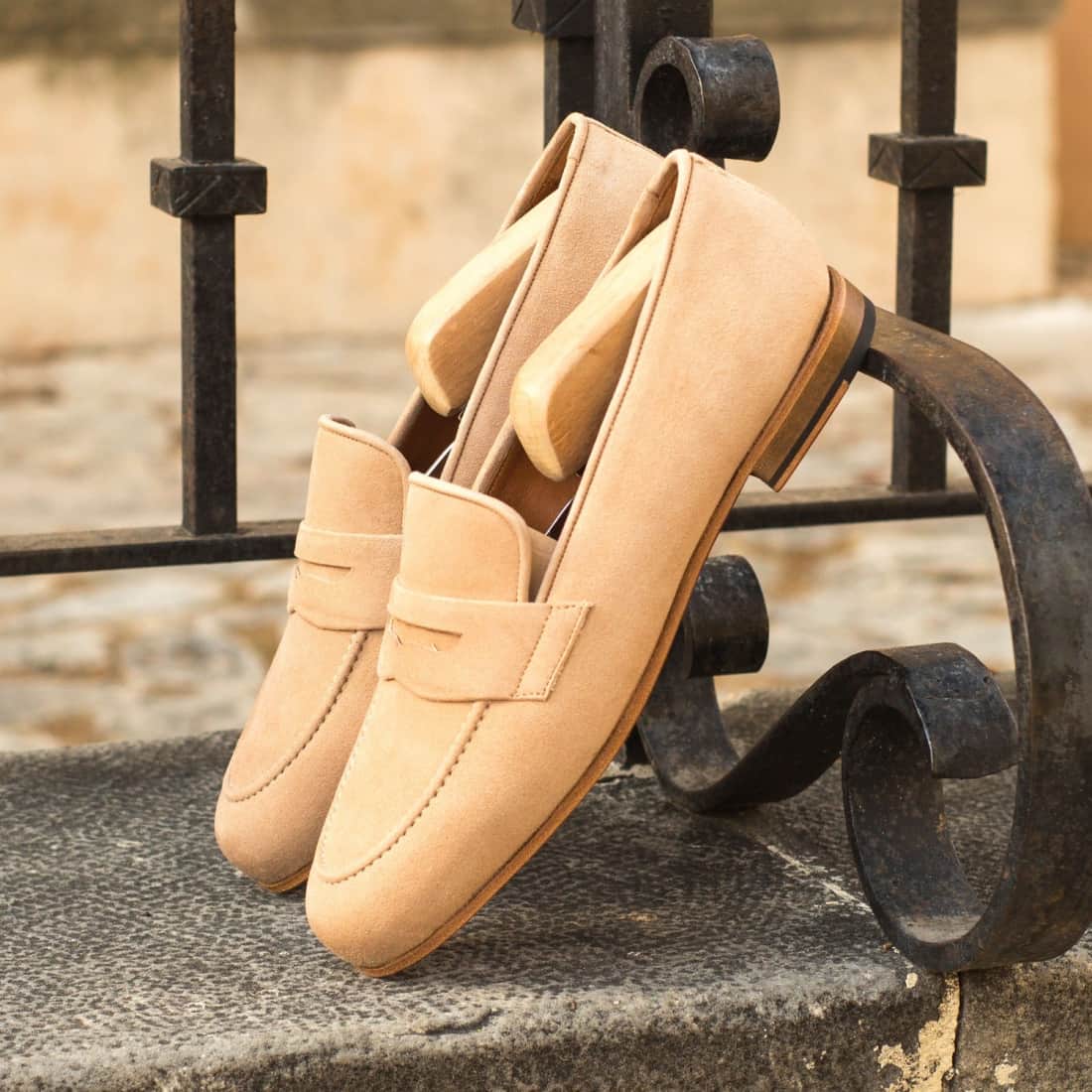 Mocassins Penny à bandeau été en daim beige - Chaussures