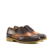 Richelieu fleuri en cuir marron foncé et cognac - Semelles
