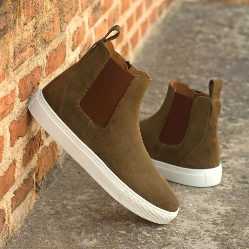 Cheslea Boots Sneakers en daim kaki – vue 4
