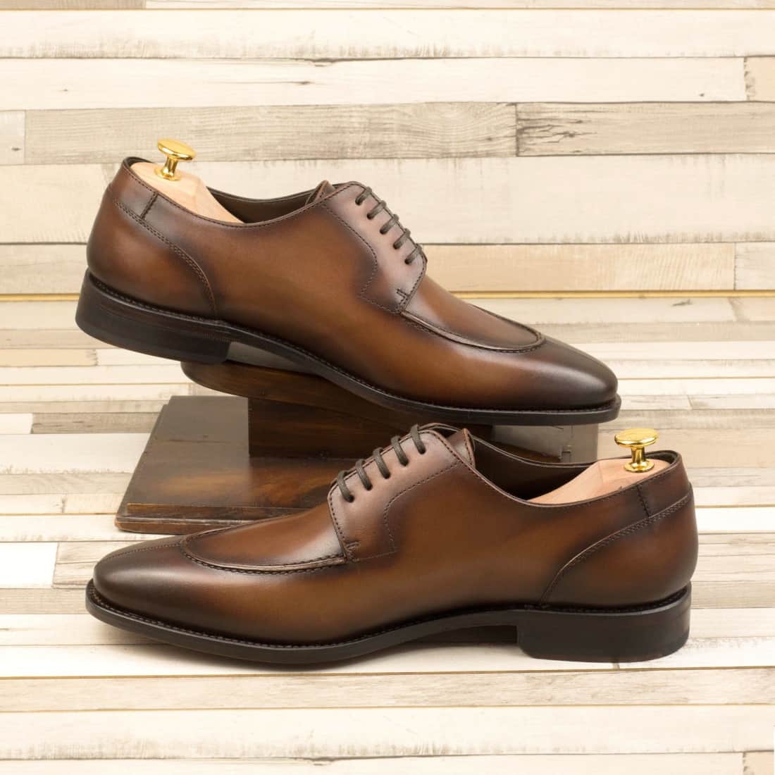 Derbie Chasse en cuir patiné marron moyen - Chaussures