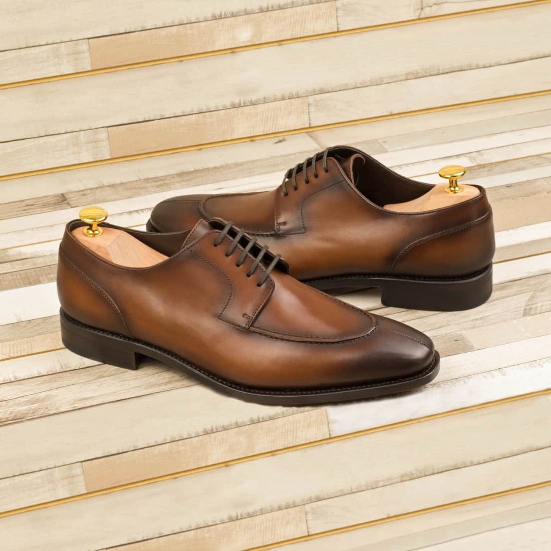Derbie Chasse en cuir patiné marron moyen - Chaussures