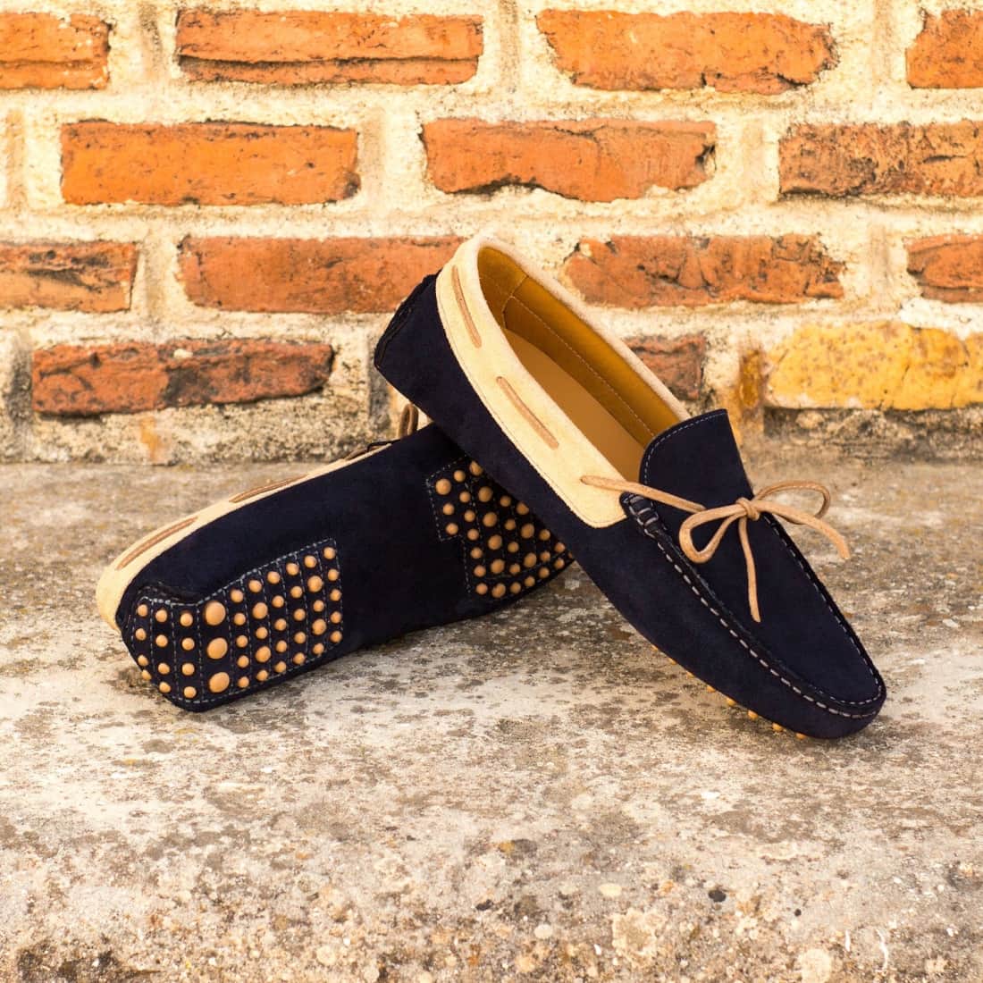 Mocassin Driver en daim bleu marine et beige – vue 4