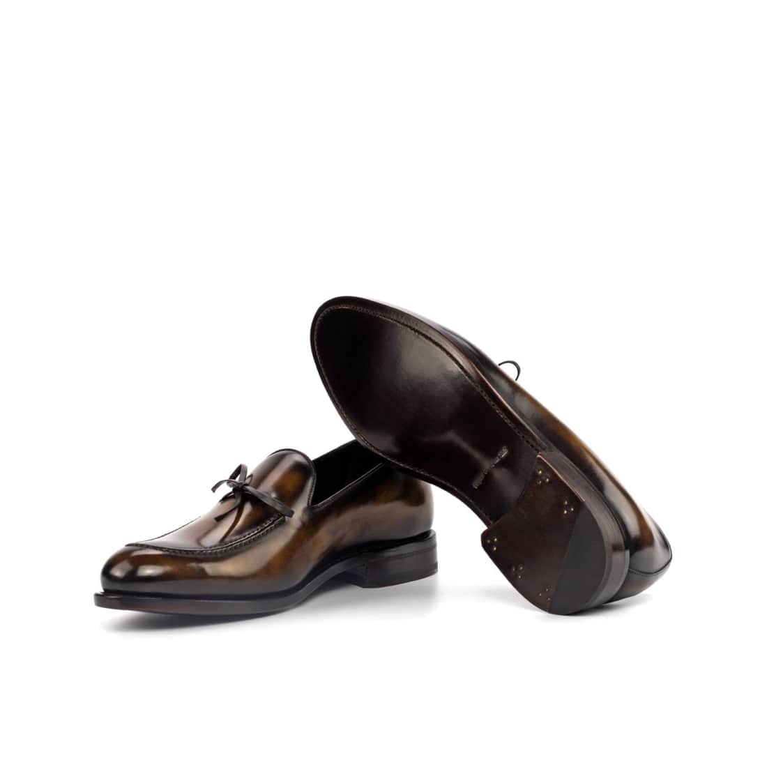 Mocassin à lacets nœud en cuir patiné marron foncé – vue 2