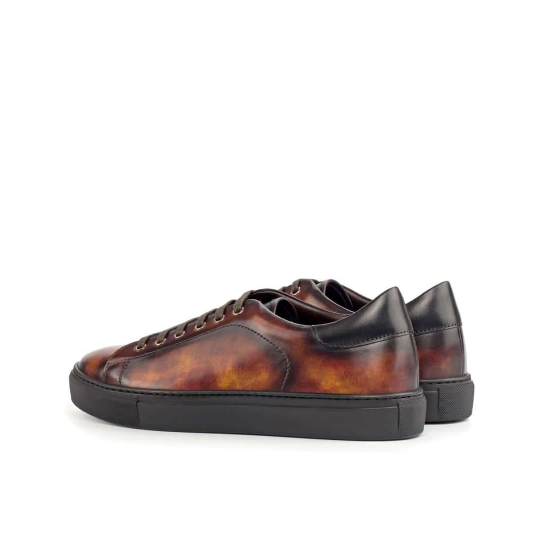 Sneakers Jersey en cuir patiné cognac - Semelles Noires