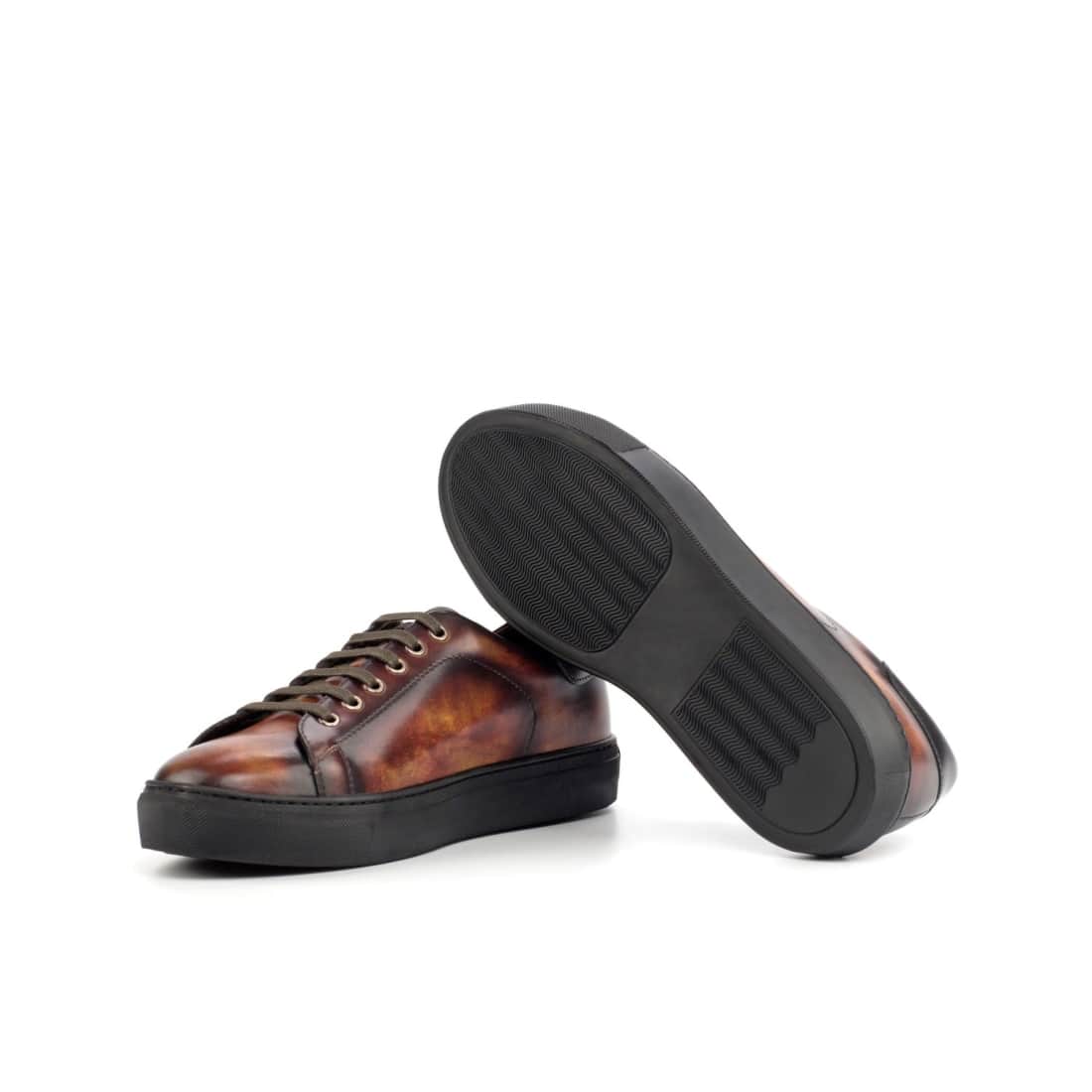 Sneakers Jersey en cuir patiné cognac - Semelles Noires