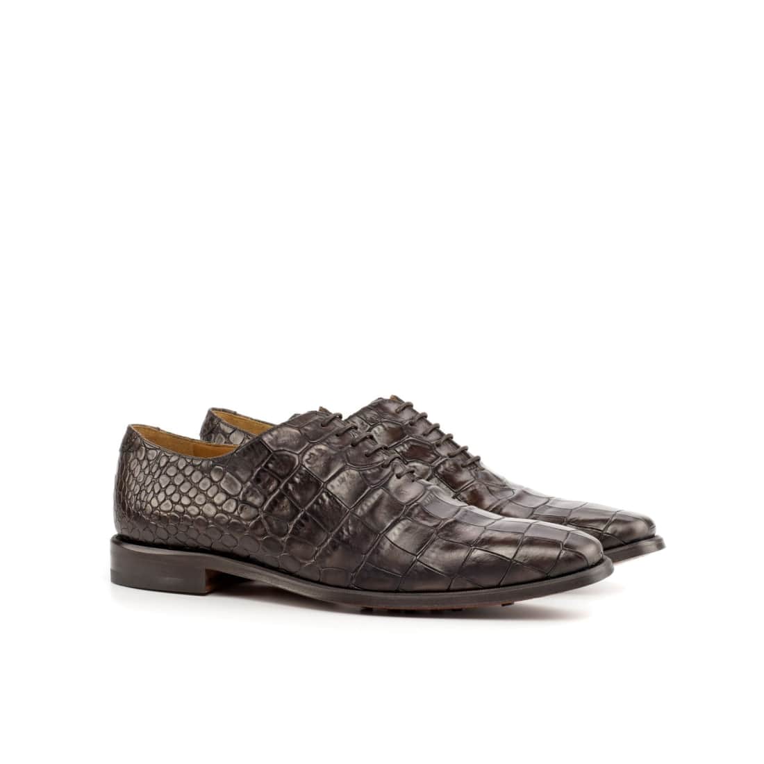 One Cut en cuir croco marron foncé