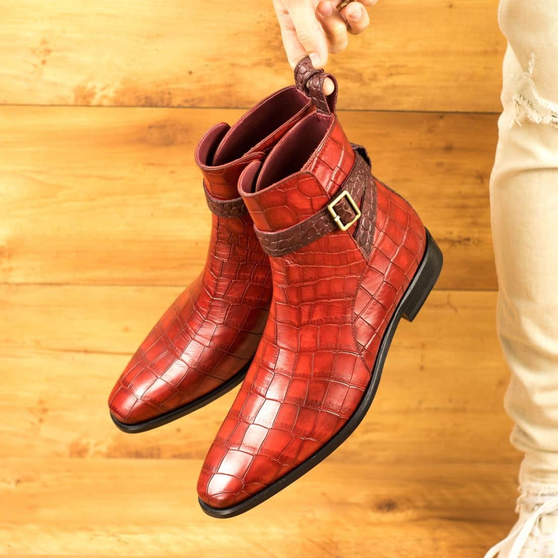 Bottines Jodhpur en croco rouge - Chaussures