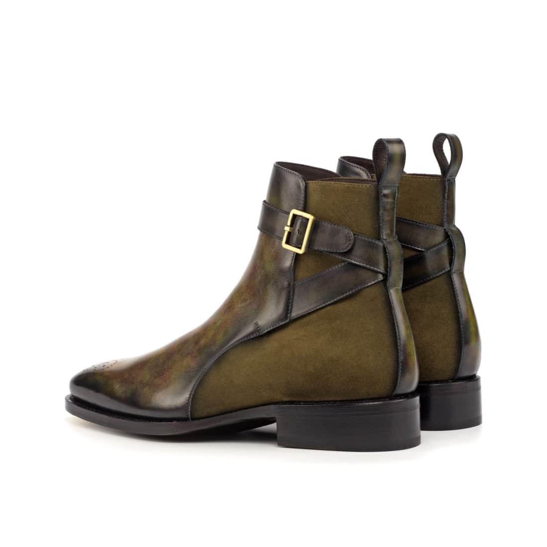 Bottines Jodhpur bout fleuri en cuir patiné et daim vert – vue 3
