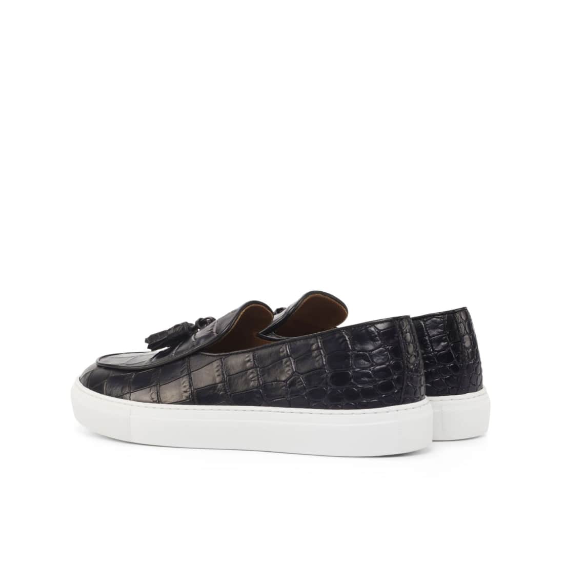 Sneaker Mocassin à Glands en cuir croco noir - Chaussures