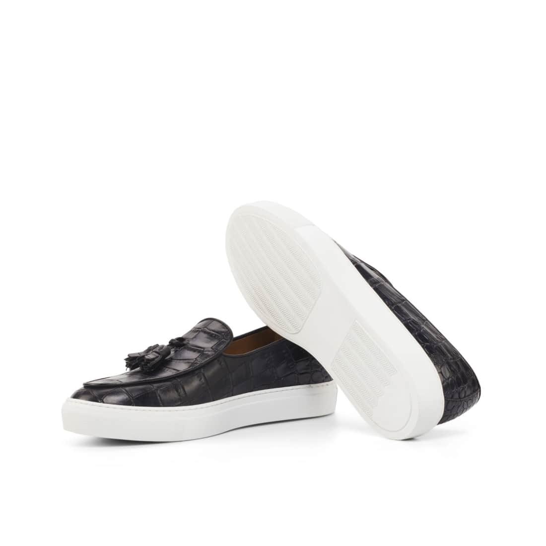 Sneaker Mocassin à Glands en cuir croco noir - Chaussures