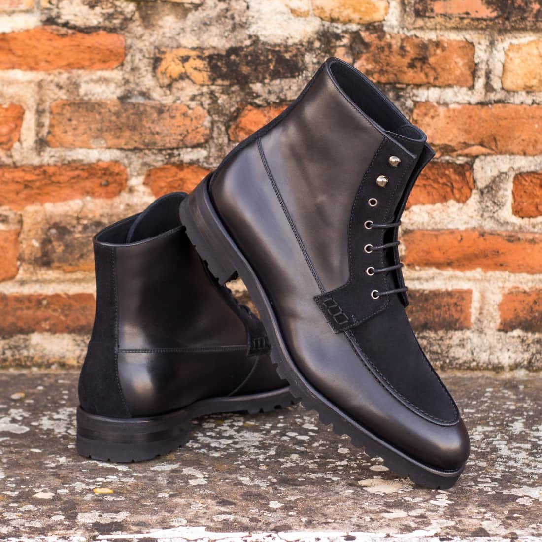 Bottines Derby Demi-Chasse en cuir et daim noir - Semelles