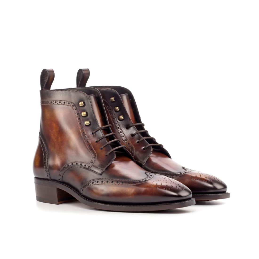 Bottines Derbies Brogue en cuir patiné marron - Chaussures