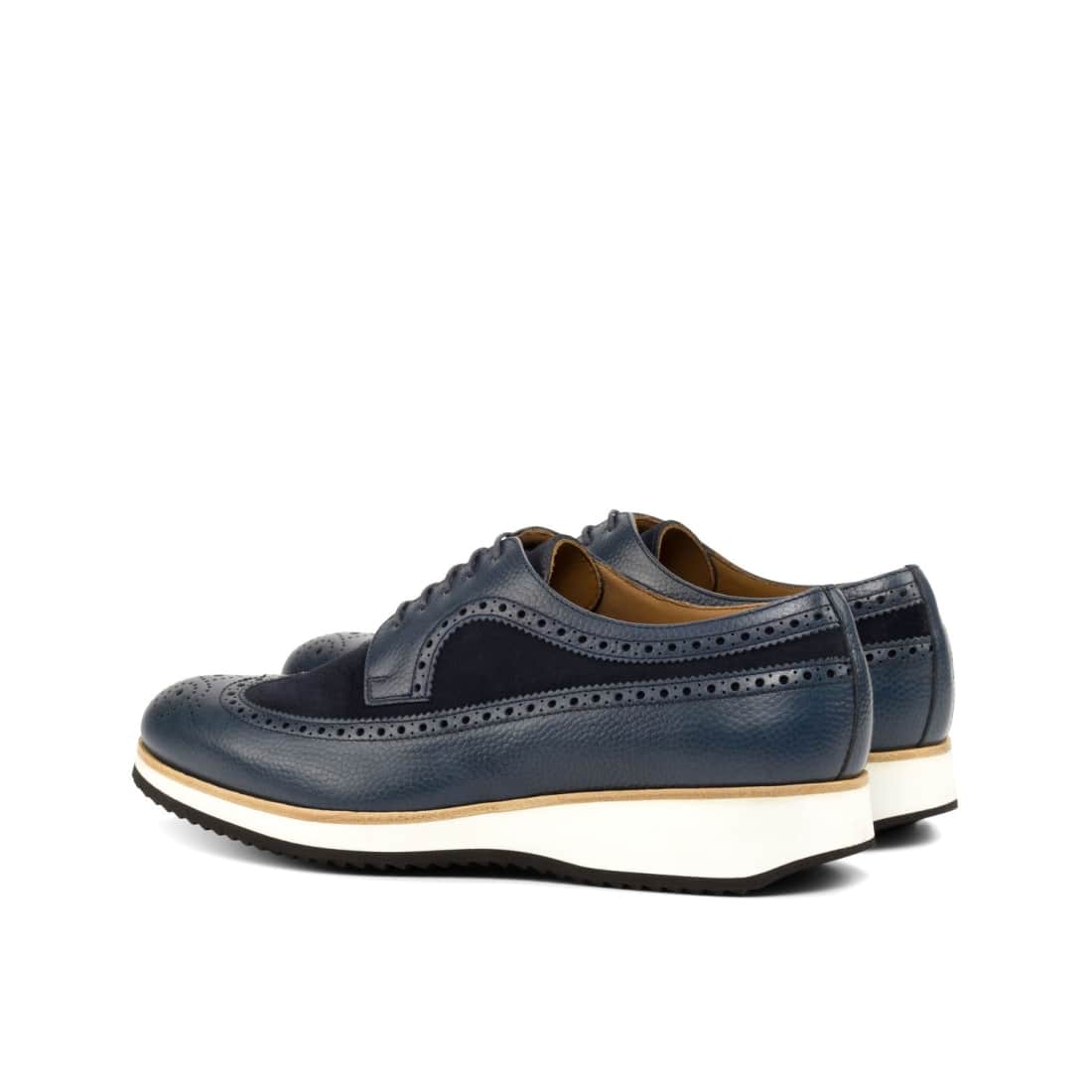 Derbie Brogue fleuri en cuir et daim bleu marine - Semelles Sport – vue 3