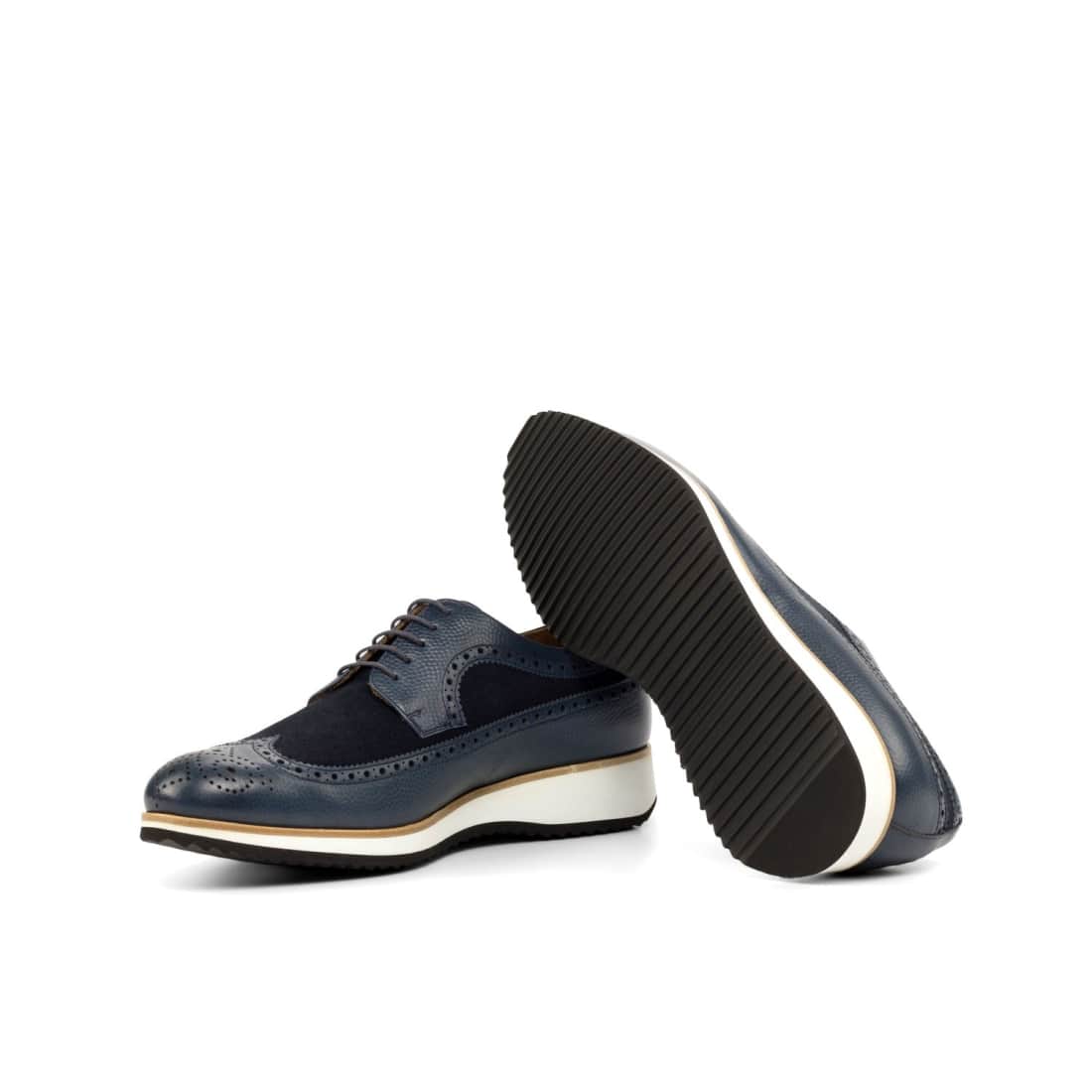 Derbie Brogue fleuri en cuir et daim bleu marine - Semelles Sport – vue 2