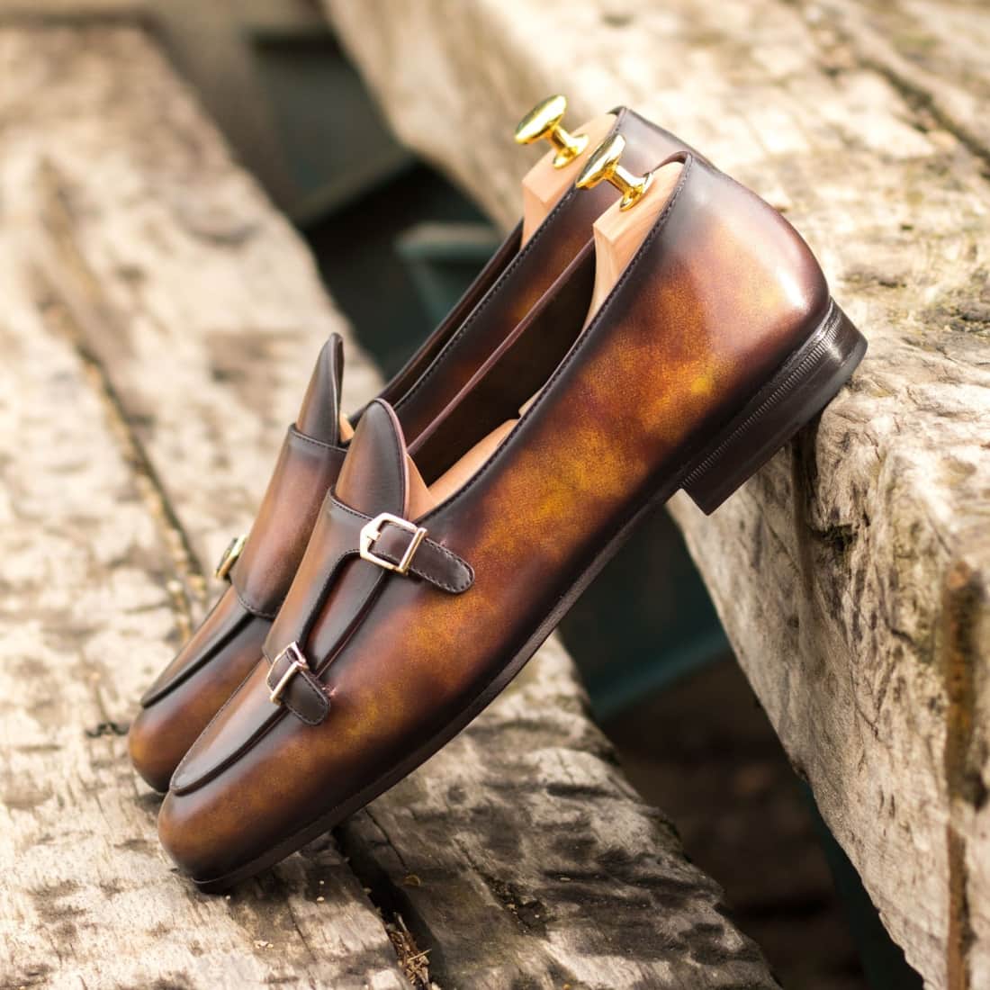 Mocassin Double Boucle en cuir patiné marron – vue 4