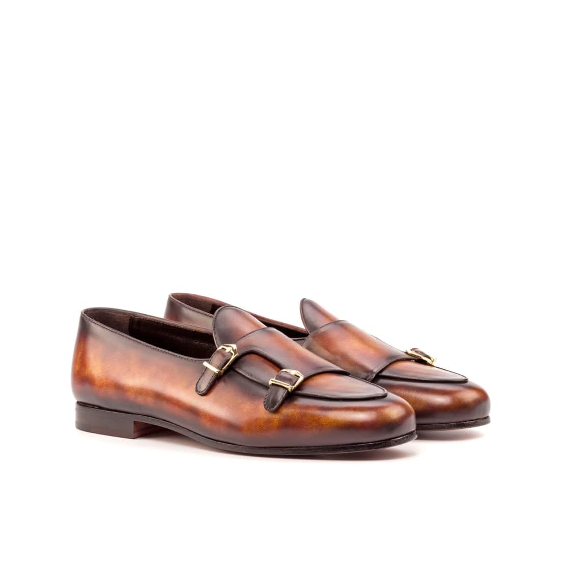 Mocassin Double Boucle en cuir patiné marron