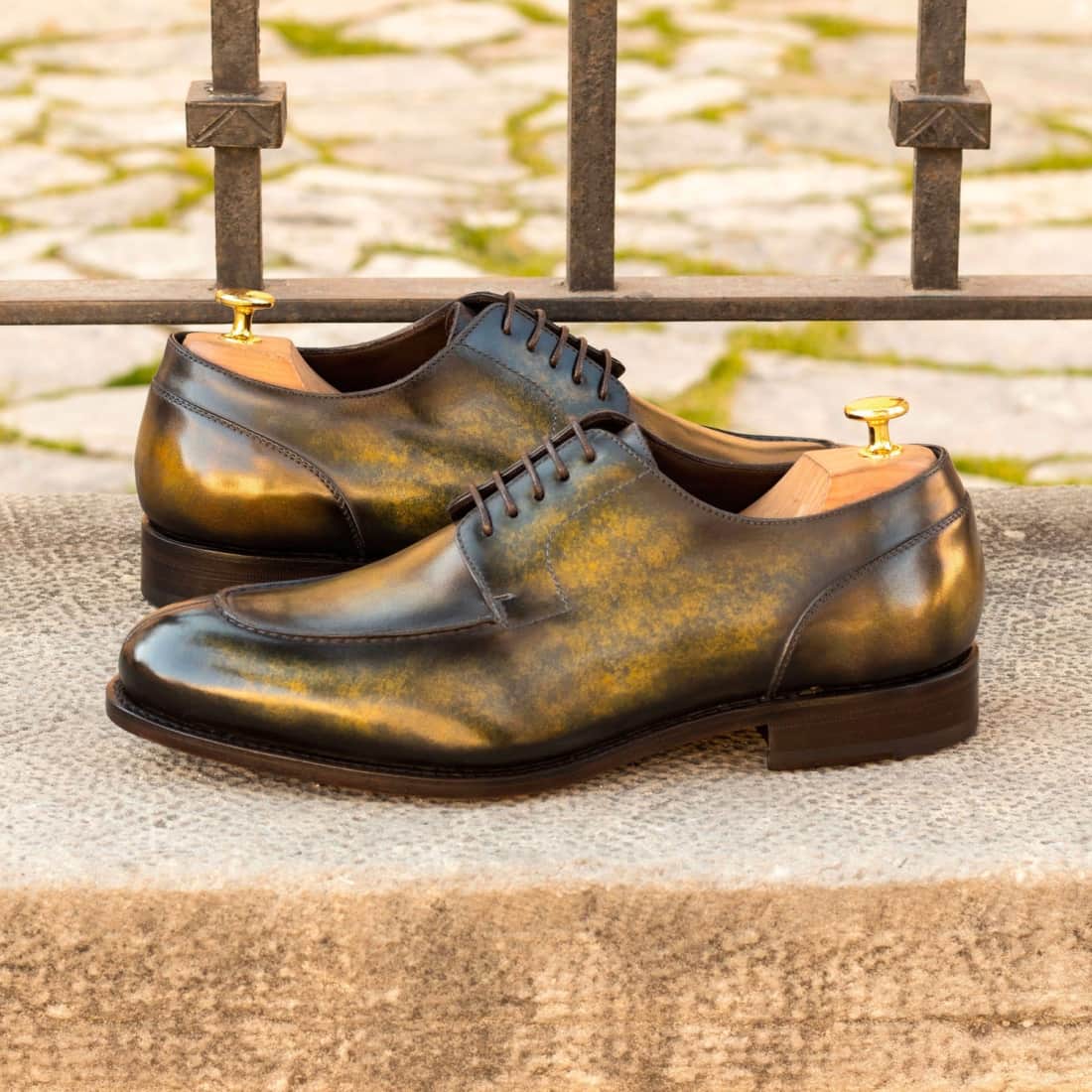 Derbie Chasse en cuir patiné vert - Chaussures