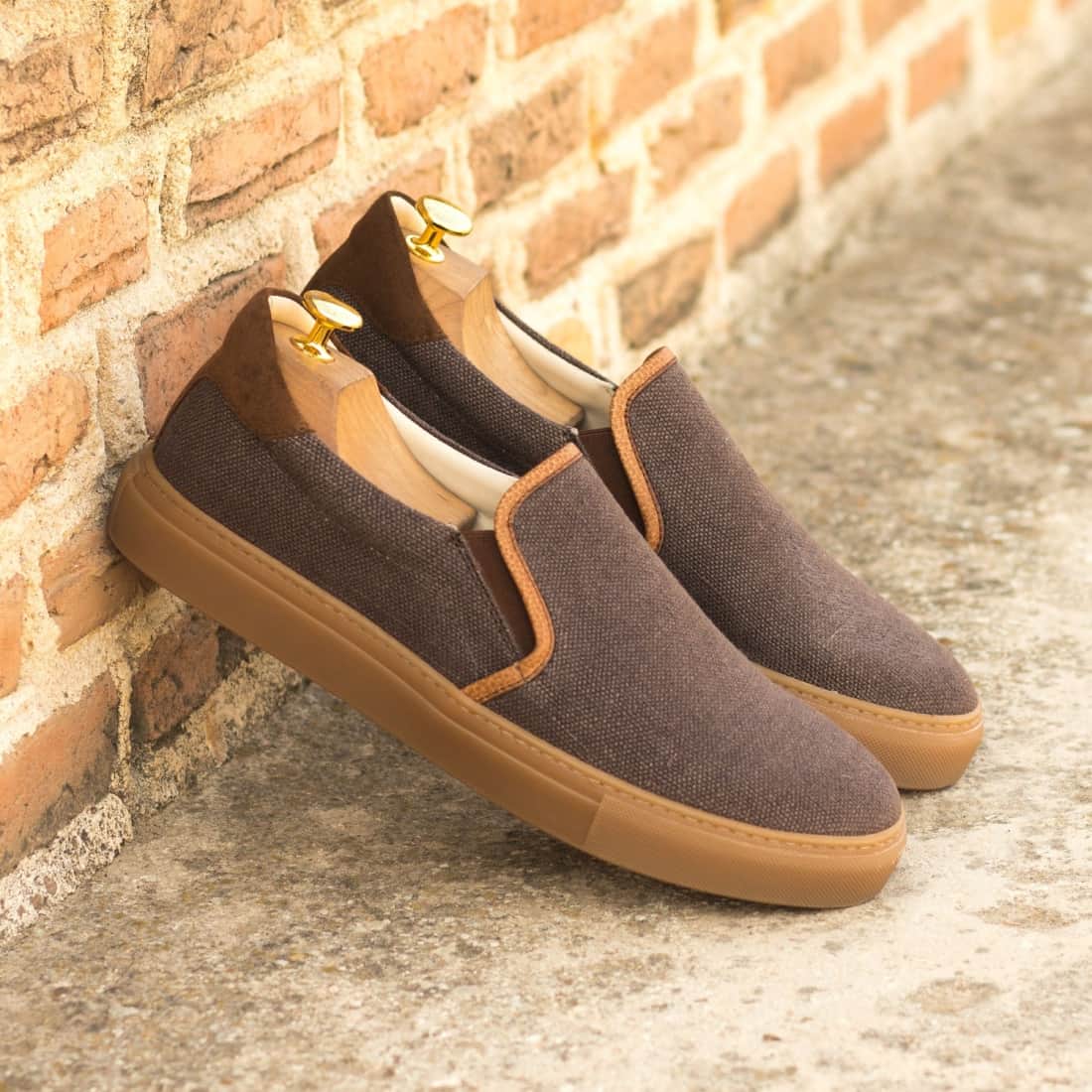 Sneakers Slip On en lin marron - Semelles Caramel – vue 4