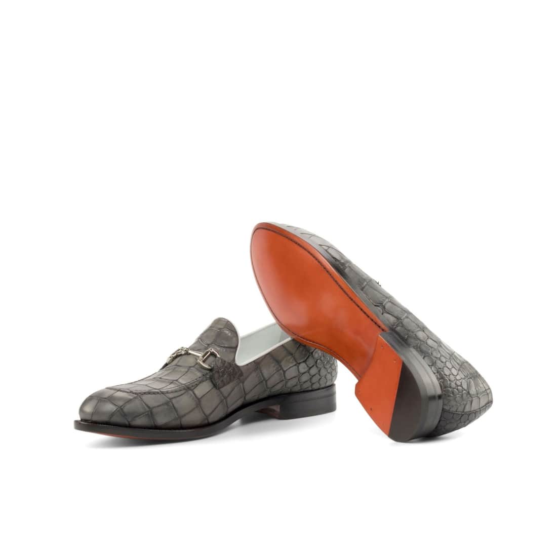 Mocassin à mors en cuir croco gris - Chaussures