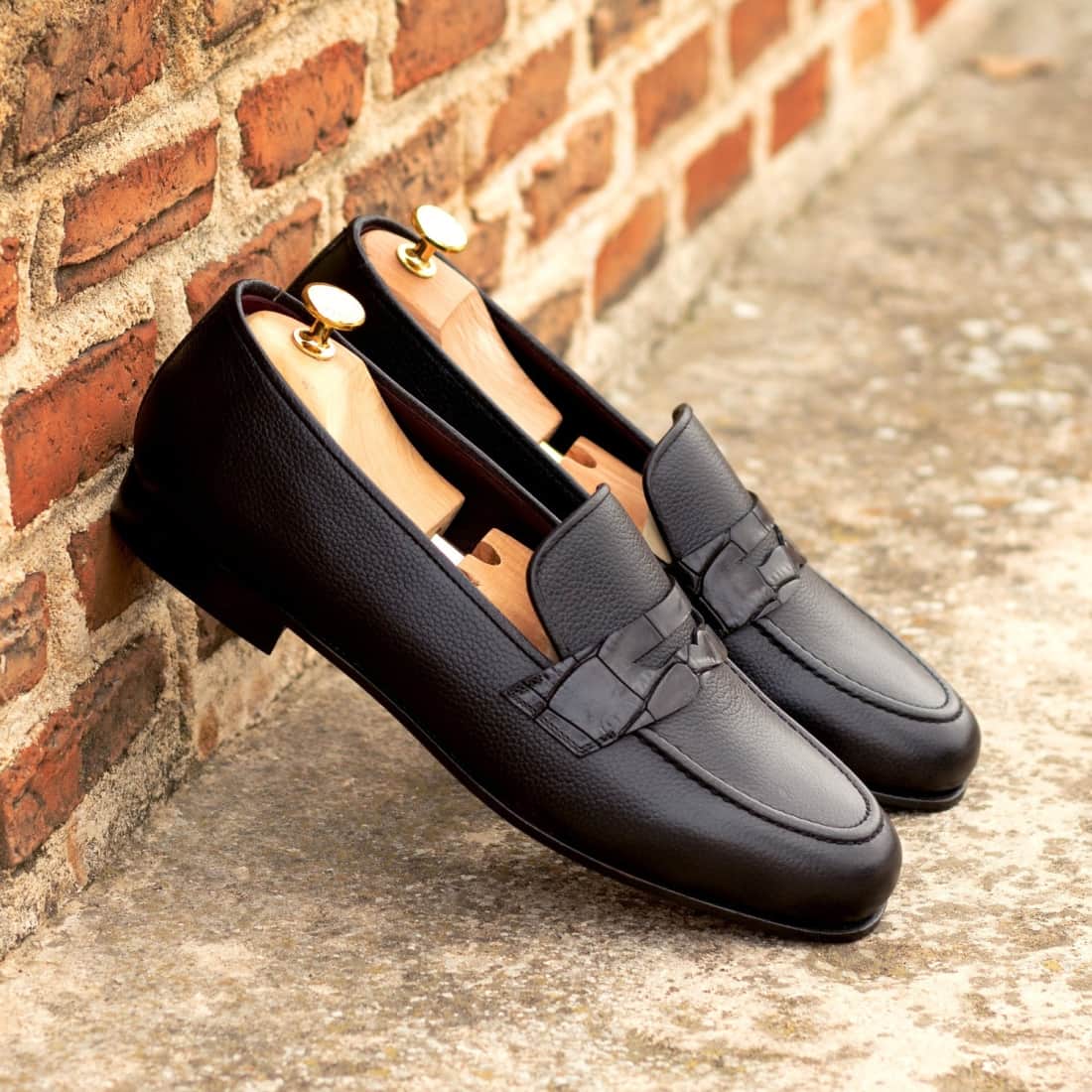 Mocassins Penny à bandeau en cuir grainé et croco noir
