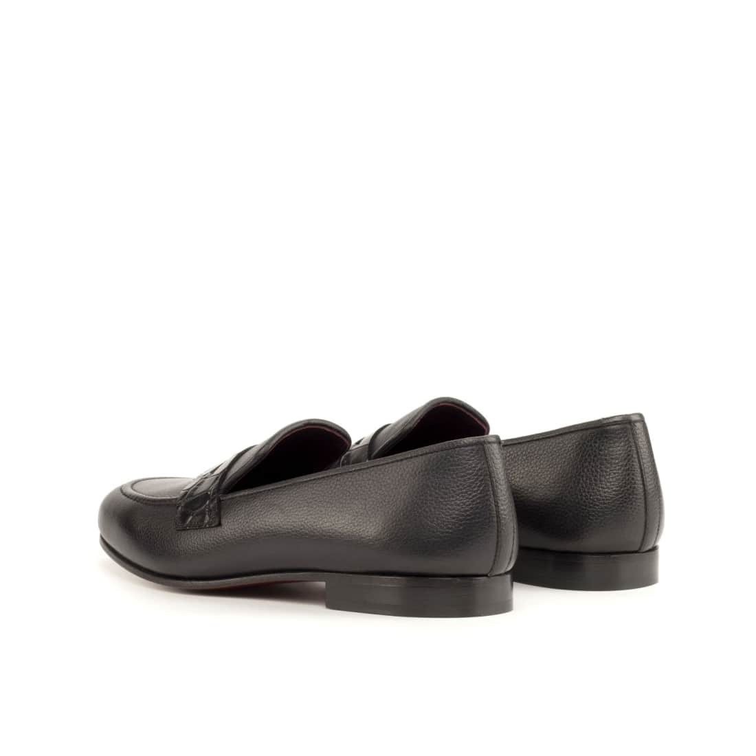 Mocassins Penny à bandeau en cuir grainé et croco noir