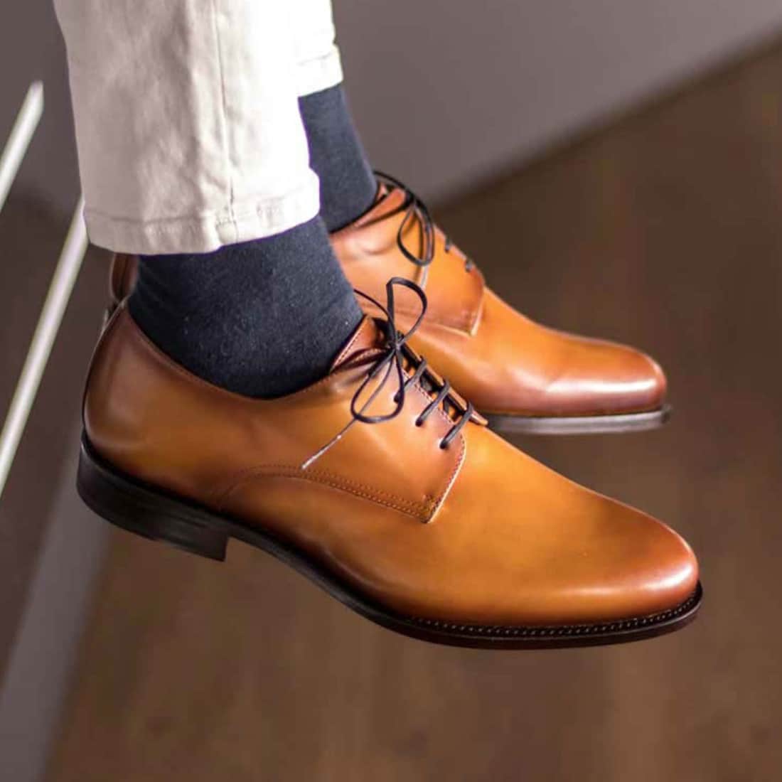 Derbie Blucher en cuir patiné marron clair – vue 4
