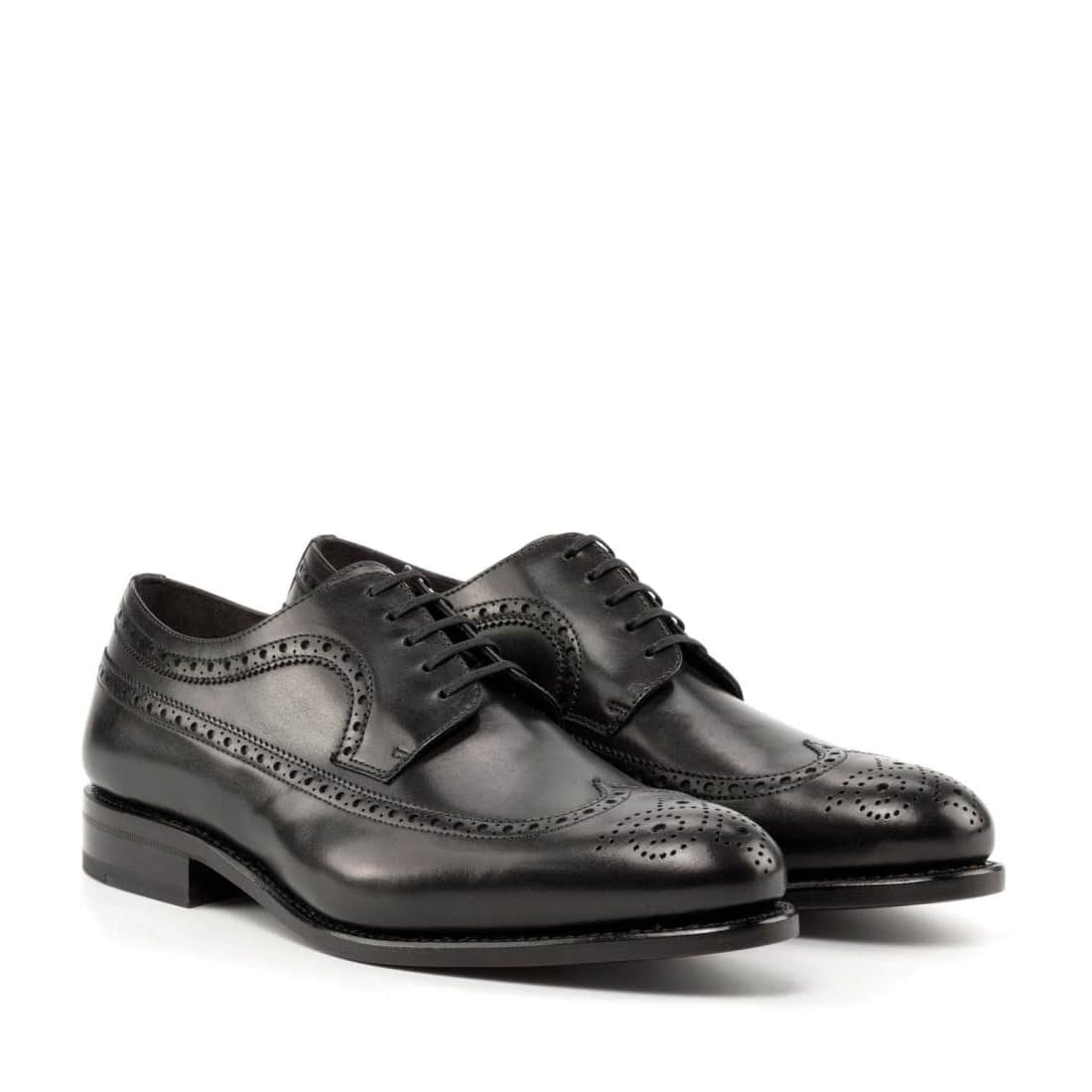 Derbie Brogue fleuri en cuir noir - Chaussures