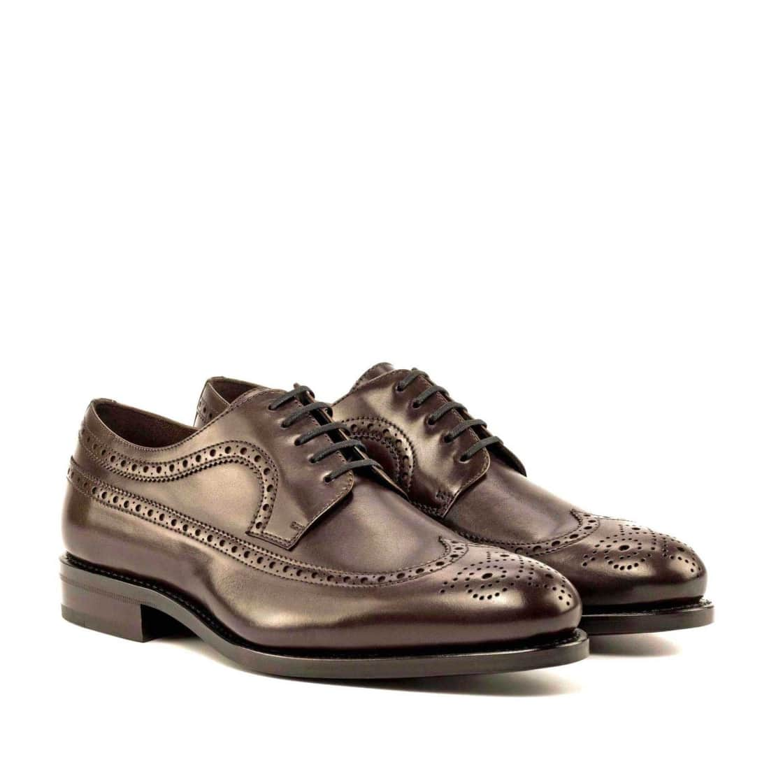 Derbie Brogue fleuri en cuir marron foncé - Chaussures