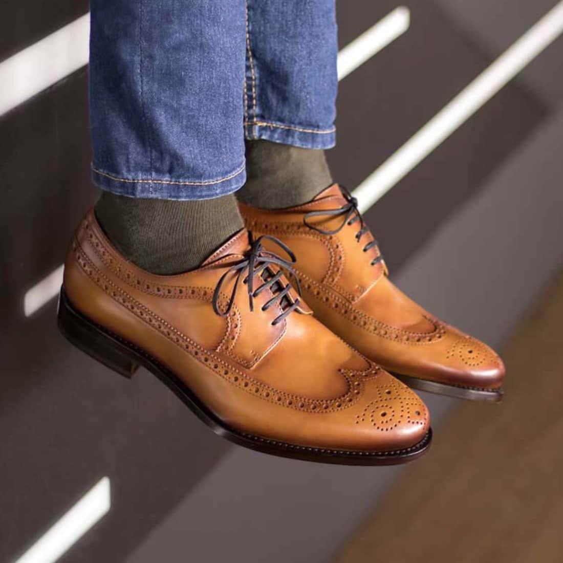 Derbie Brogue fleuri en cuir gold - Chaussures