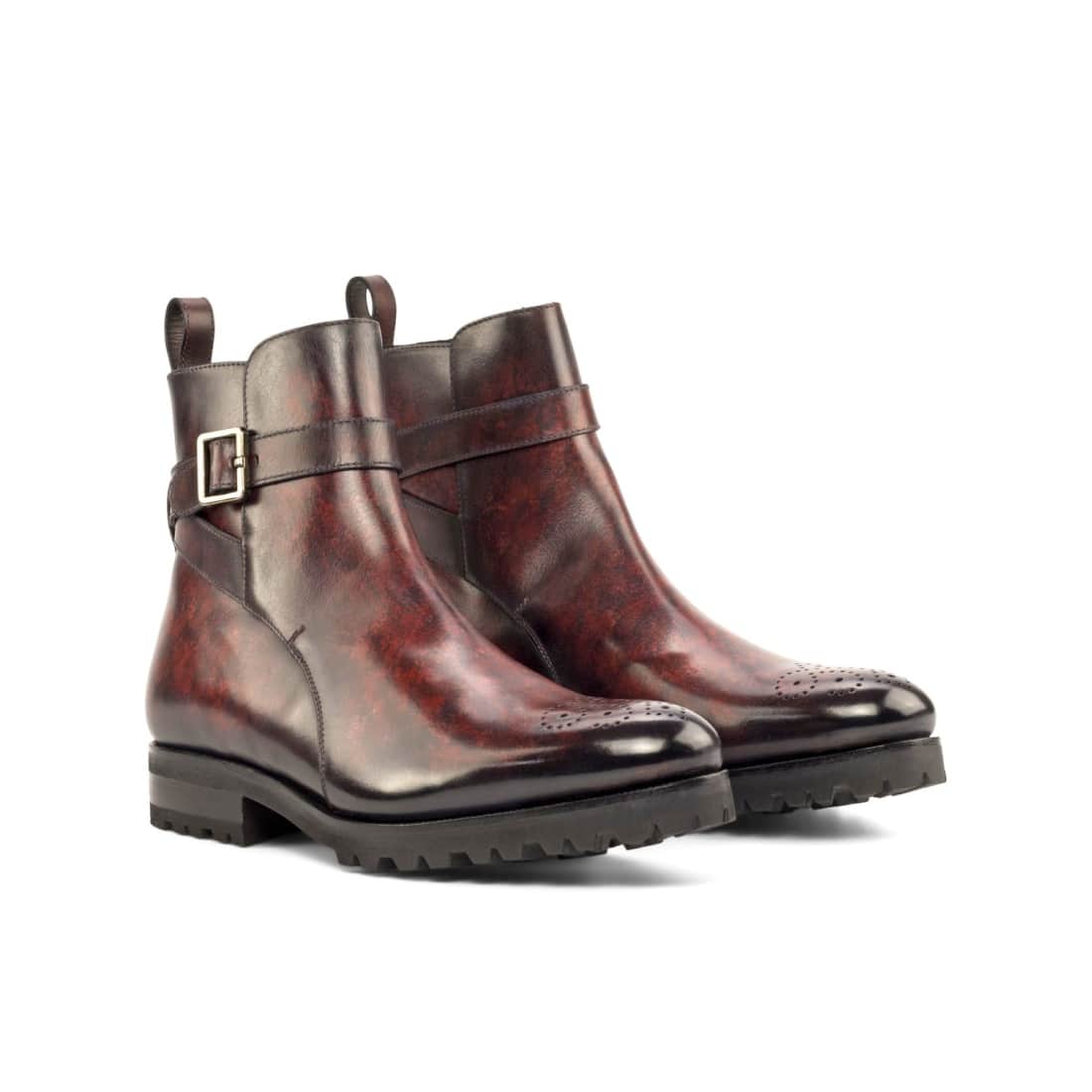 Bottines Jodhpur en cuir patiné bordeaux - Semelles Commando