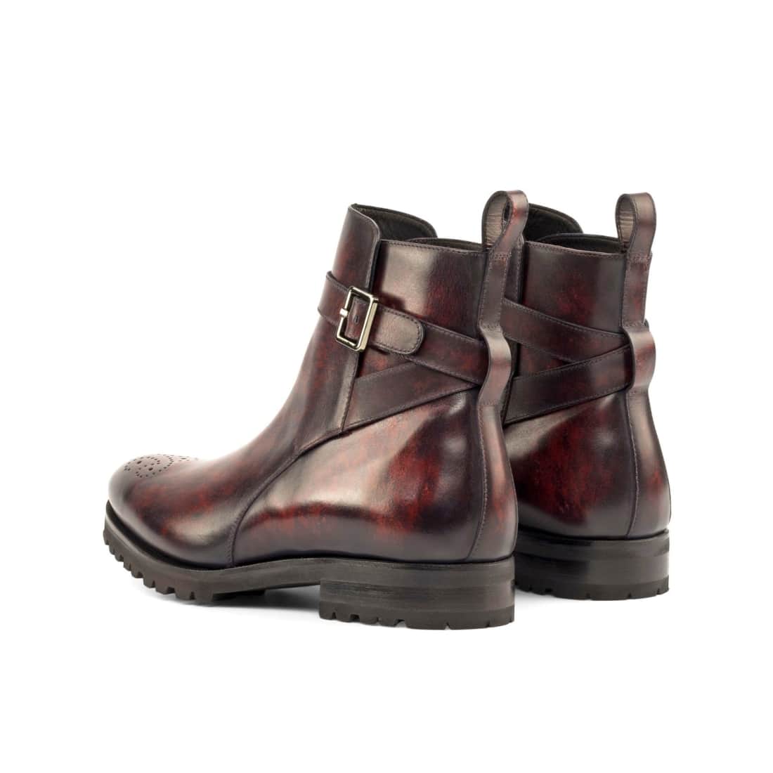 Bottines Jodhpur en cuir patiné bordeaux - Semelles Commando – vue 3