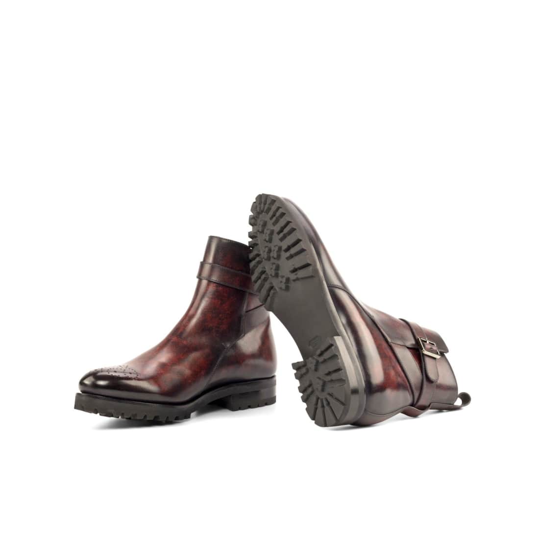 Bottines Jodhpur en cuir patiné bordeaux - Semelles
