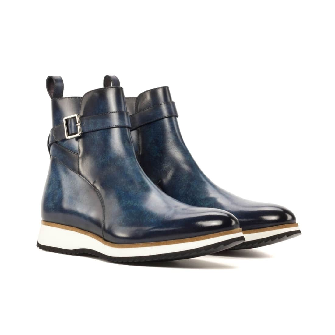 Bottines Jodhpur en cuir patiné bleu marine - Semelles