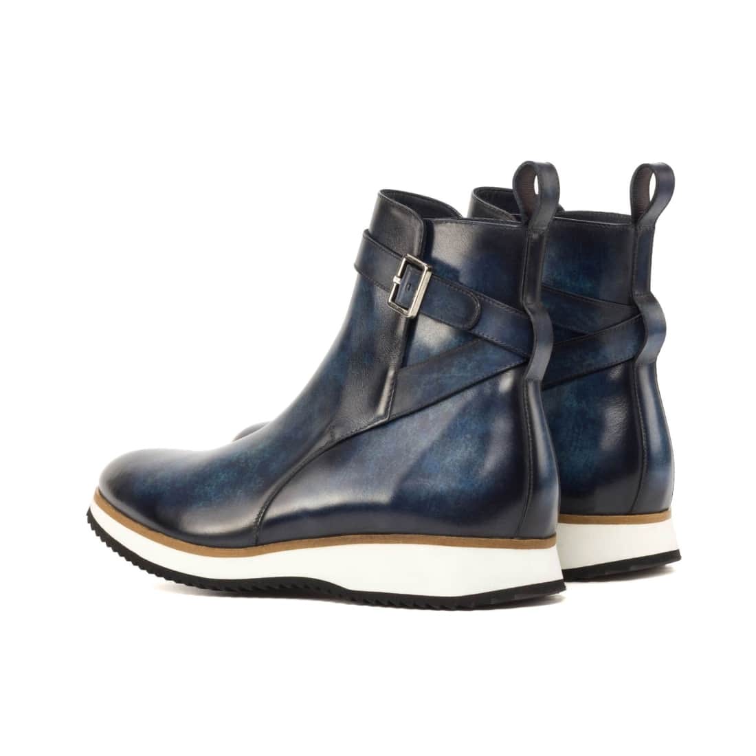 Bottines Jodhpur en cuir patiné bleu marine - Semelles Sport – vue 2